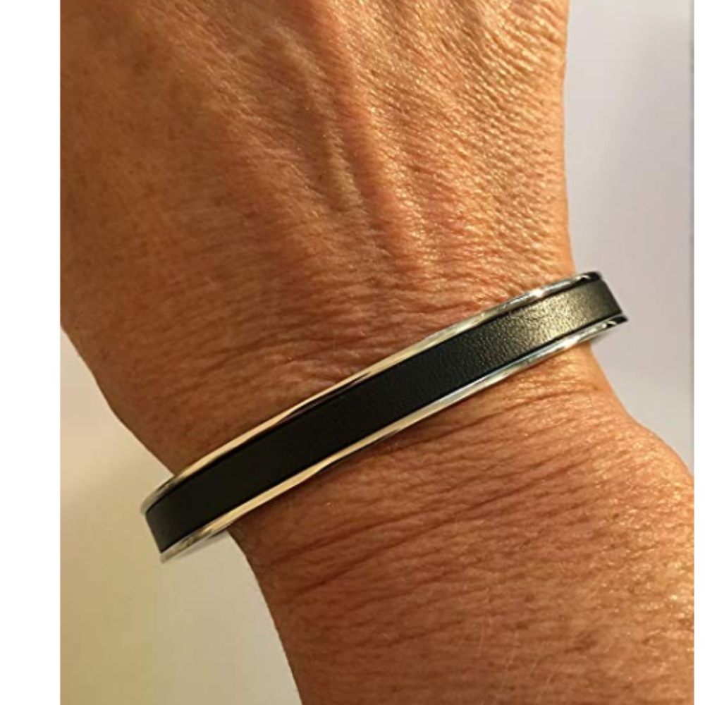 Morellato Stainless Steel Black Leather Bangle